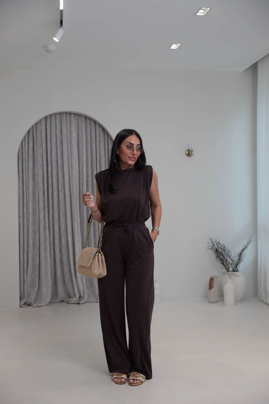 2505 Vatkalı Kol Pileli Pike Modal Takım KAHVE