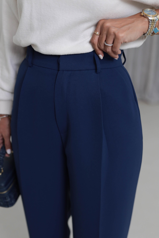 1024 Pile Detaylı Kumaş Pantolon Indigo