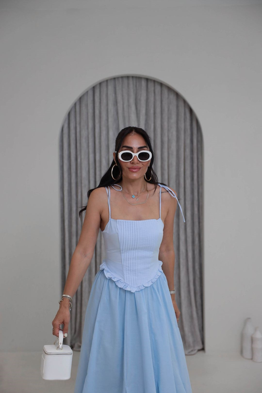 4192 Nervürlü Bağcık Askılı Korse Bluz BEBE MAVİ
