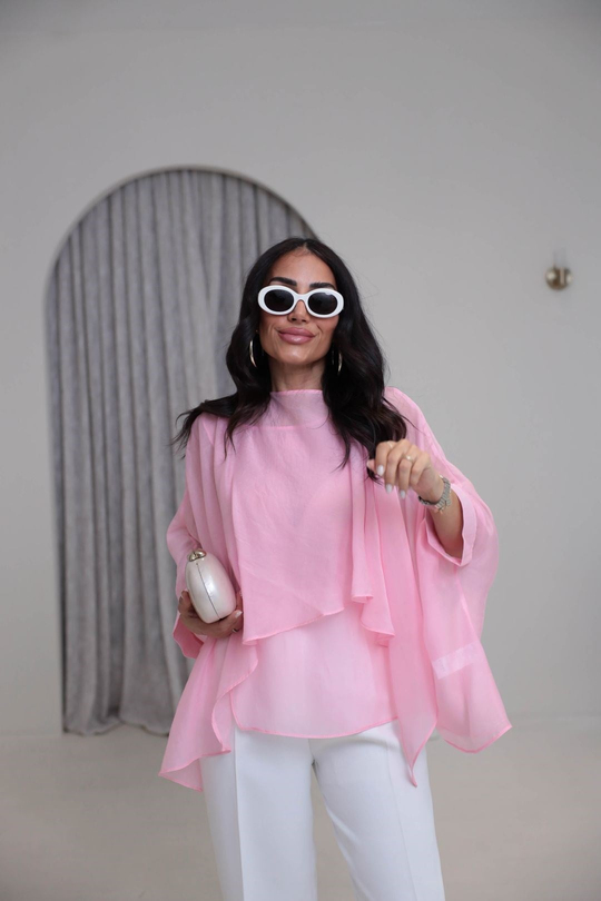 5026 Uçuşan Pelerin Bluz PEMBE