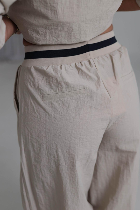 0766 Bel Ribanalı Paraşüt Kumaş Pantolon BEJ