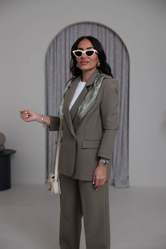 7665 Fular Detaylı Blazer Ceket HAKİ YEŞİL