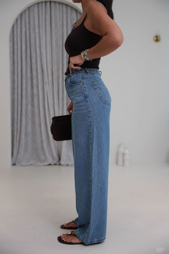 1072 Bel Lastikli İnce Tencel Kumaş Pantolon MAVİ