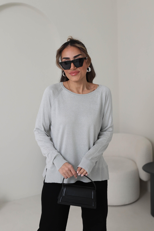 0557 Bisiklet Yaka Simli Basic İnce Triko AÇIK GRİ