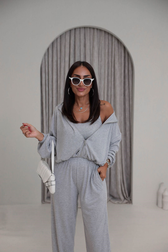2862 Bralet Detaylı Üçlü Takım GRİ