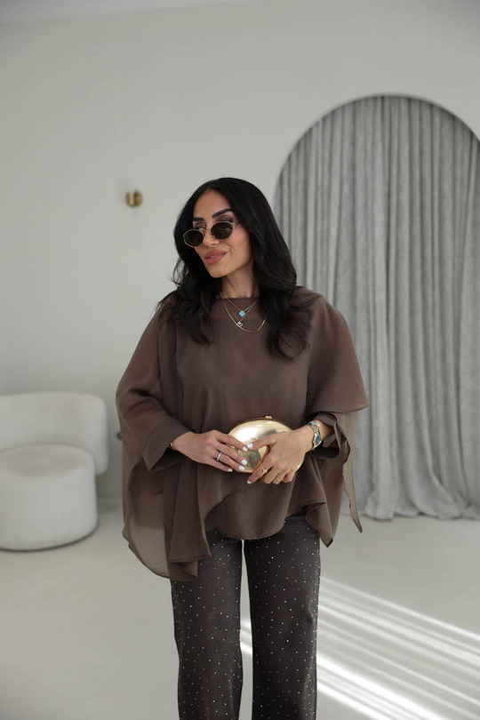 5026 Uçuşan Pelerin Bluz KAHVE