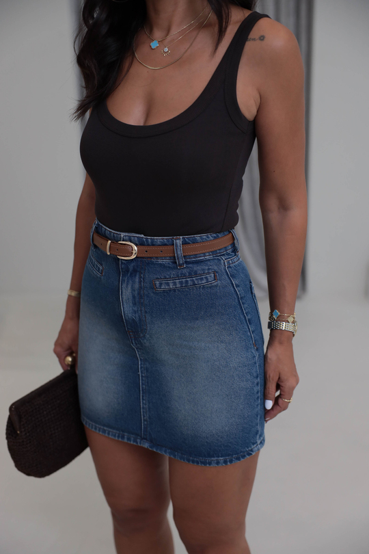 202 Ön Cep Detaylı Kemerli Mini Denim Etek MAVİ