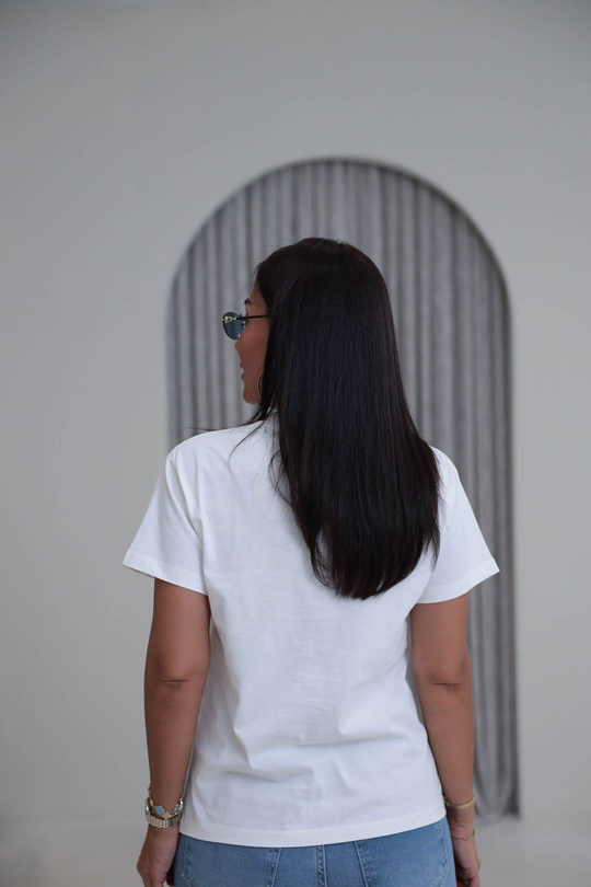 1102 Nakış Detaylı Tshirt BEYAZ
