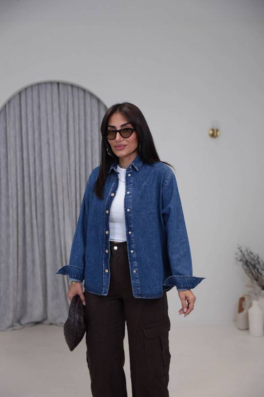 1181 Sırtı Çapraz Bağcık Detaylı Denim Gömlek Ceket KOYU MAVİ