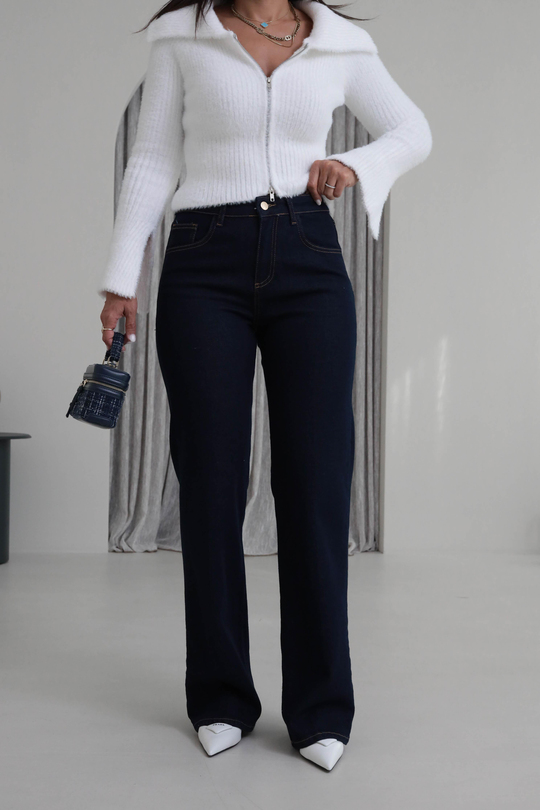 D835 Yüksek Bel Likralı Wide Leg Jean LACİVERT