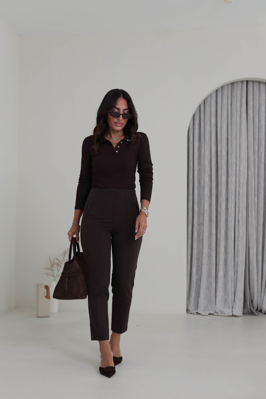 U5113-K Önü Flotalı Kumaş Pantolon KAHVE