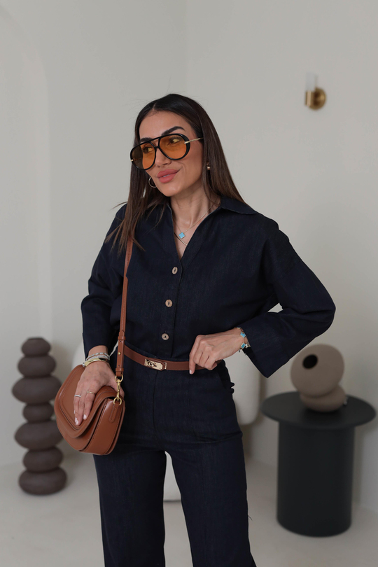 0352 Önü Çimalı Denim Rahat Takım LACİVERT