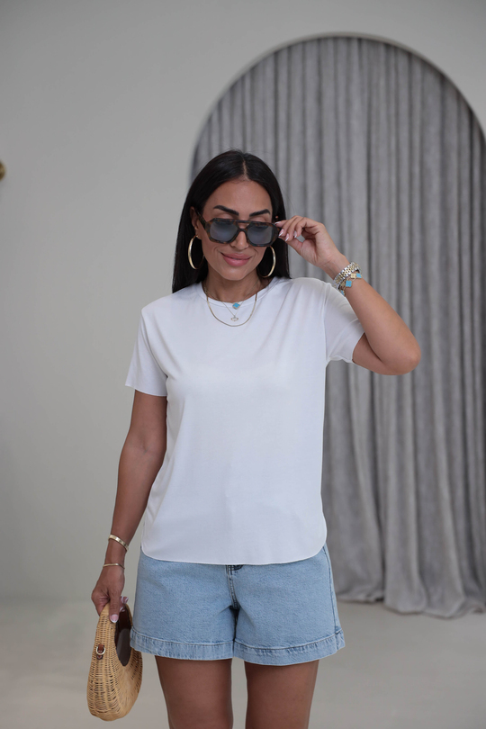 1020 Oys Lazer Kesikli Modal Tshirt BEYAZ
