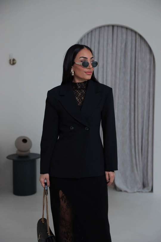 7685 Kruvaze Belden Oturtmalı Blazer Ceket SİYAH