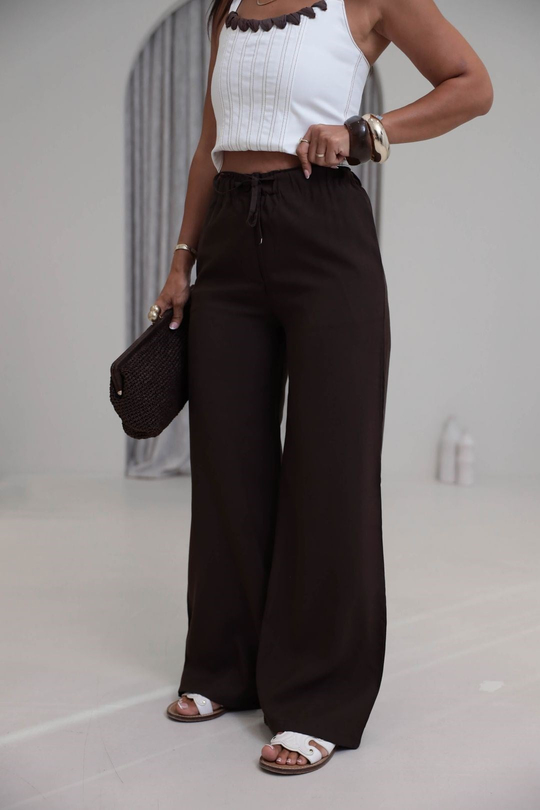 Tencel Kumaş Bol Paça Pantolon KAHVE