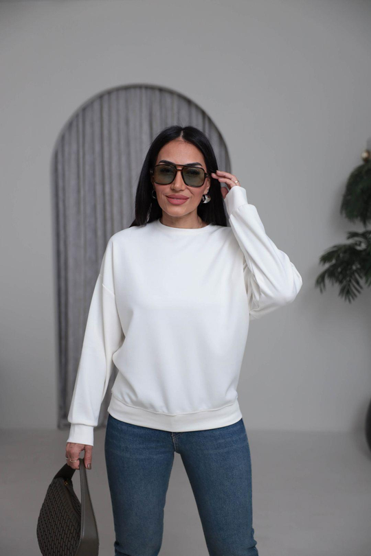 2028 Bisiklet Yaka Modal Sweatshirt EKRU