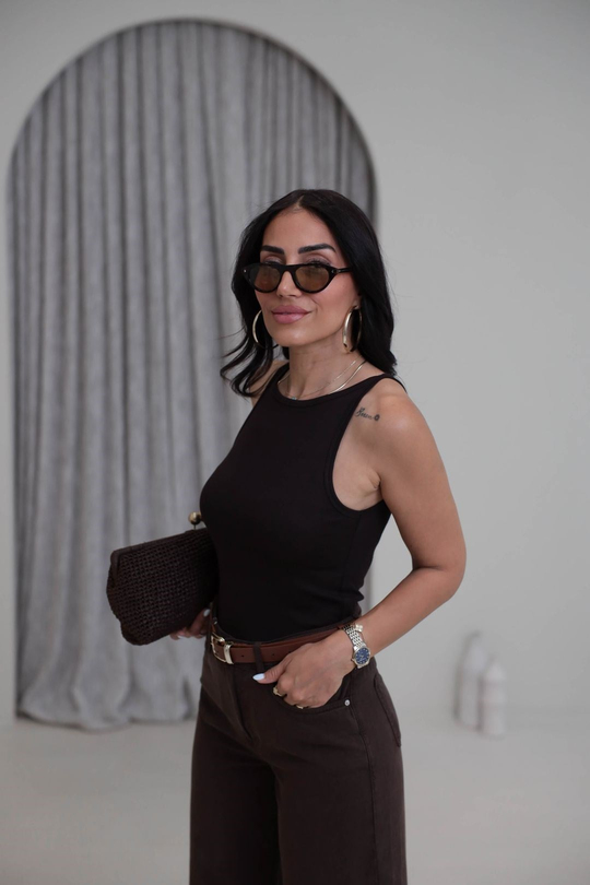 1048 Halter Yaka Likralı Bluz ACI KAHVE