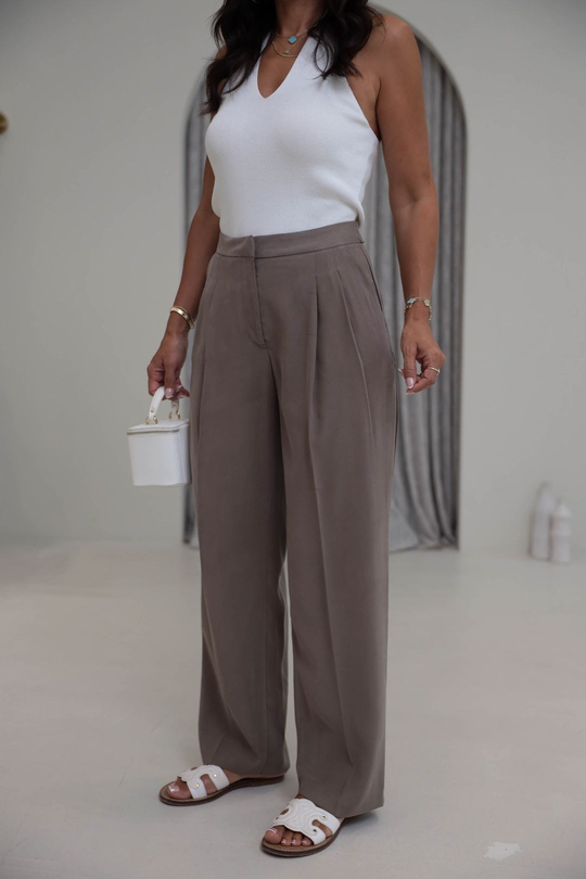 7545 Beli Ayarlanabilir Tencel Pantolon VİZON