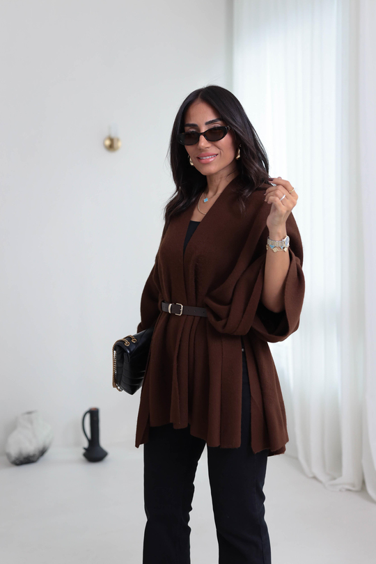 6840 Kemerli Triko Panço Şal KAHVE