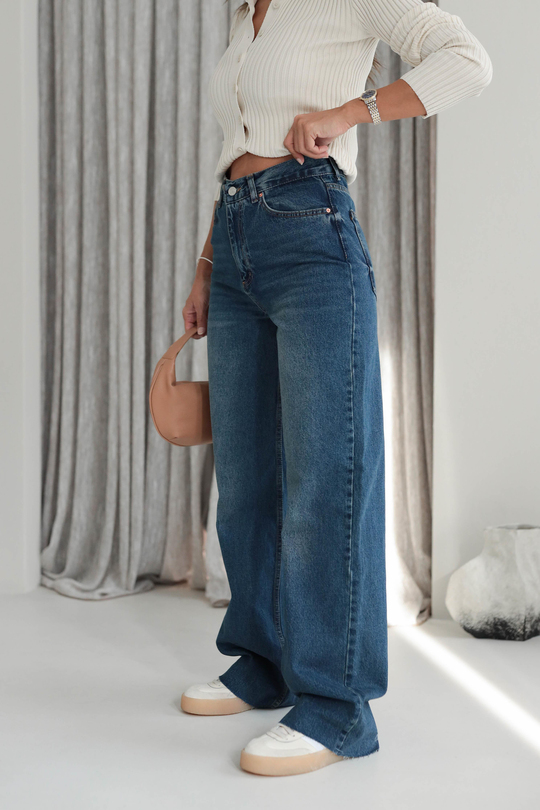 486 Yüksek Bel Paçası Kesik Straight Jean