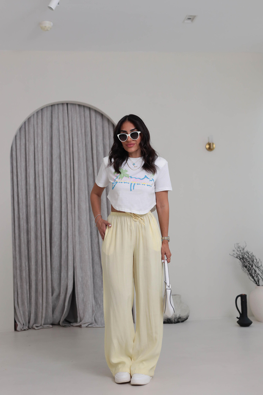 1141 Bel Lastikli Tencel Pantolon SARI