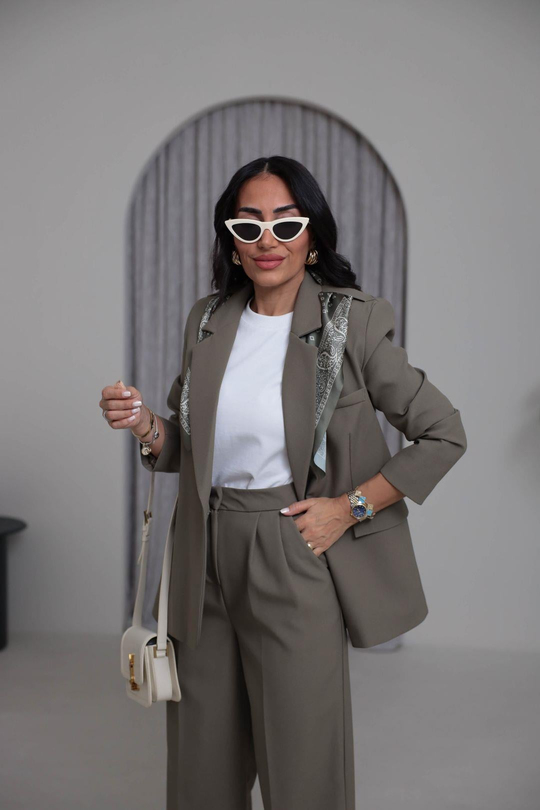 7665 Fular Detaylı Blazer Ceket HAKİ YEŞİL