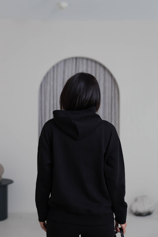 7316 Kapşonlu Fermuarlı Şardonlu Sweatshirt SİYAH