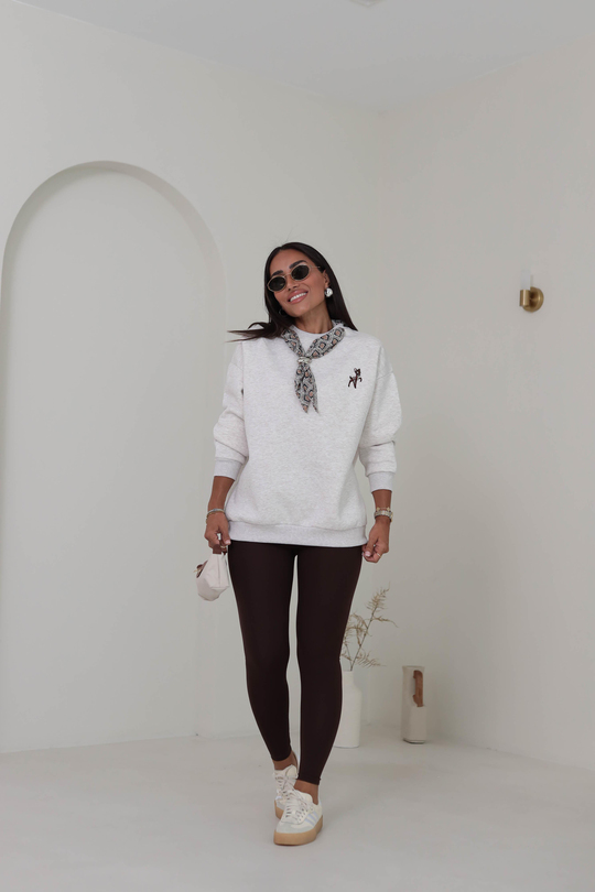 0909 Şal Detaylı Figürlü Şardonlu Sweatshirt KREM