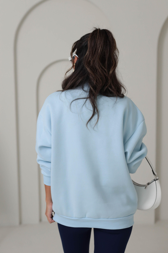 5002 Yarı Fermuarlı Baskılı Sweatshirt
