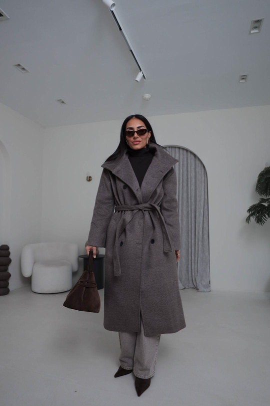 0051 Dik Yaka Yünlü Kaşe Kaban KOYU KAHVE