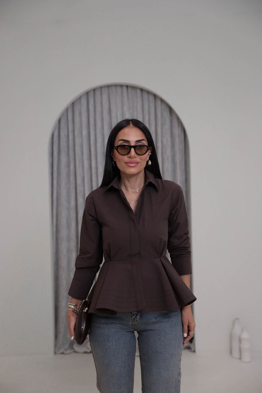 3250 İçi Telalı Peplum Gömlek KAHVE