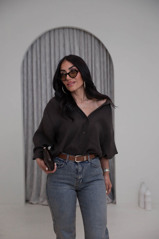4612Y Tencel Omzu Düşük Oversize Gömlek ACI KAHVE