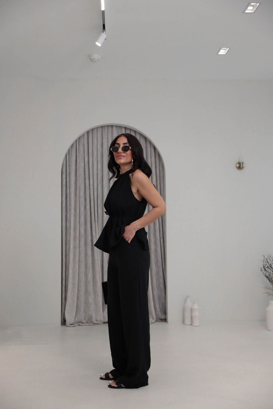 7130 Halter Yaka Kuşaklı Takım SİYAH