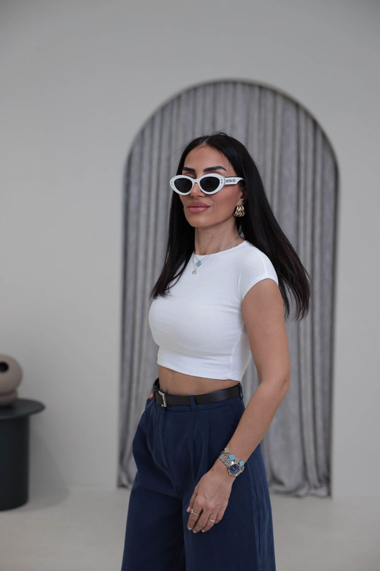 0528 Pamuk ve Modal Karışımlı Crop Top BEYAZ