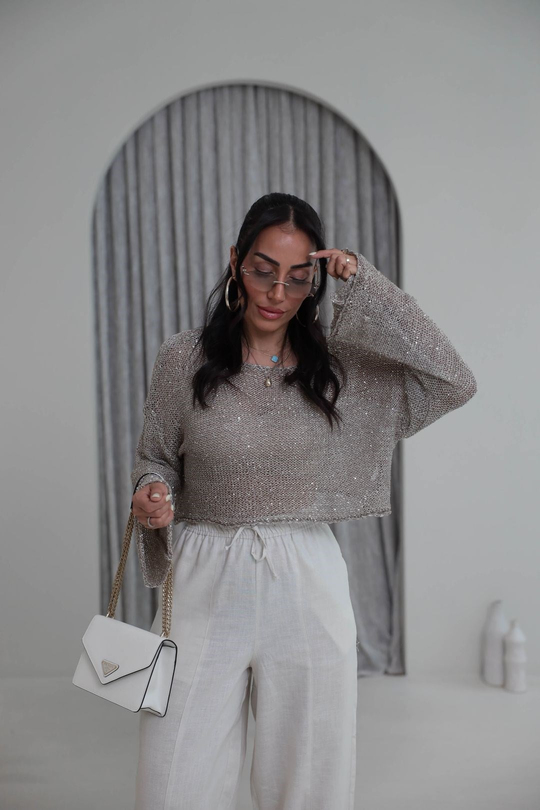 2765 Pul Payet Crop Bluz VİZON