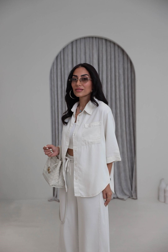 3444  Soft Tencel Kumaş Oversize Takım EKRU