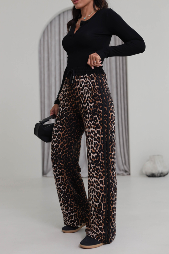2448 Yan Şerit Detay Leopar Desen Eşofman Altı LEOPAR