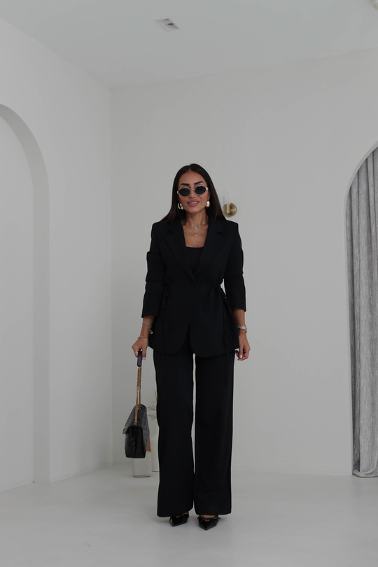 9241 Bağlamalı Oversize Ceketli Takım SİYAH