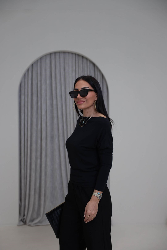 7221 Degaje Yaka Modal Bluz SİYAH