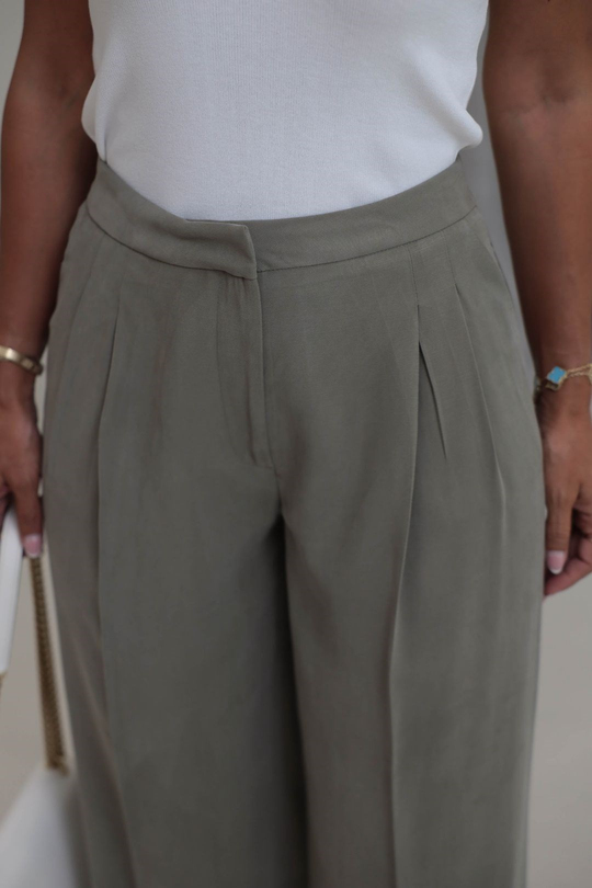 7545 Beli Ayarlanabilir Tencel Pantolon HAKİ YEŞİL