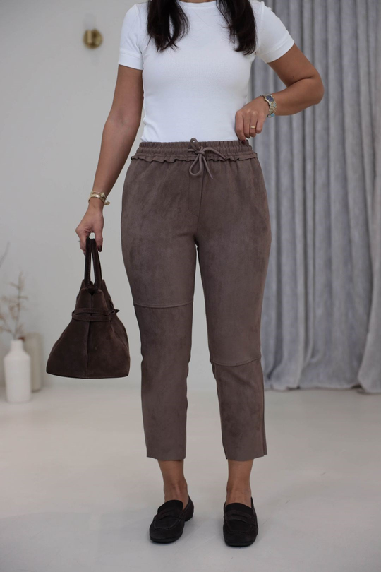 0165 Bel Lastikli Süet Pantolon VİZON
