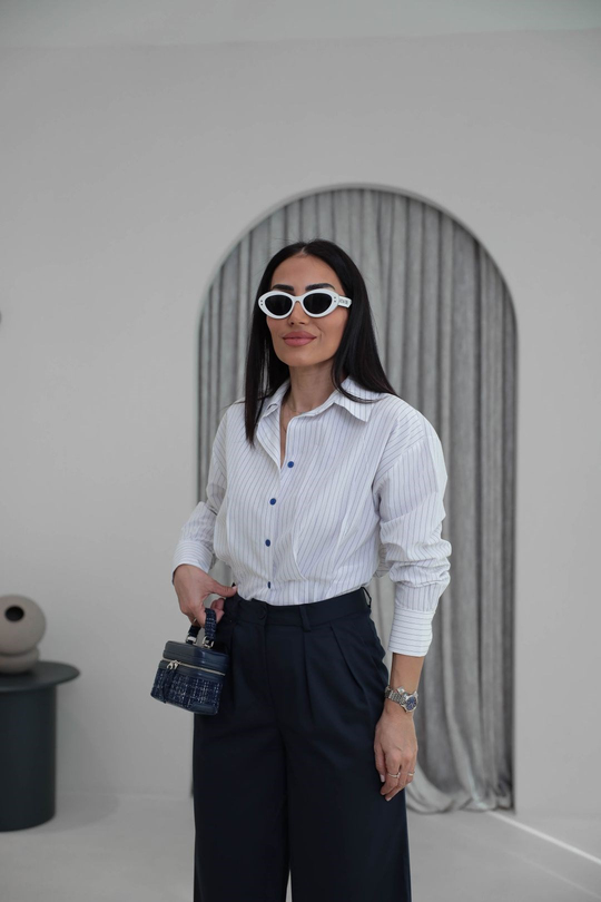 4531 Bel Pensli Çizgili Poplin Gömlek BEYAZ