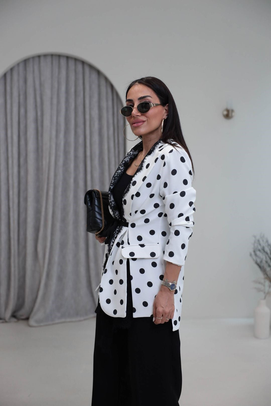 73852 Dantel Detaylı Puantiyeli Blazer Ceket SİYAHBEYAZ