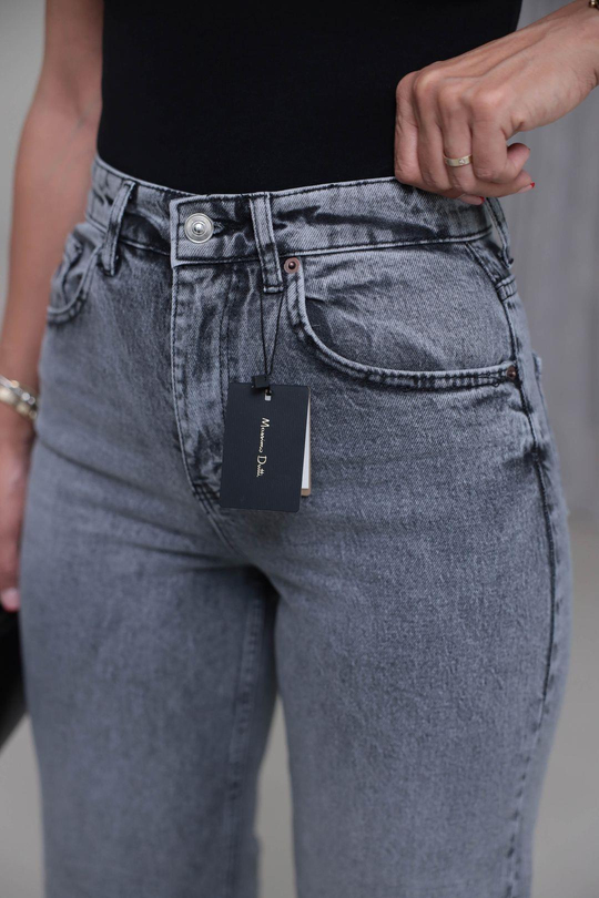 Yüksek Bel Wide Leg Jean GRİ