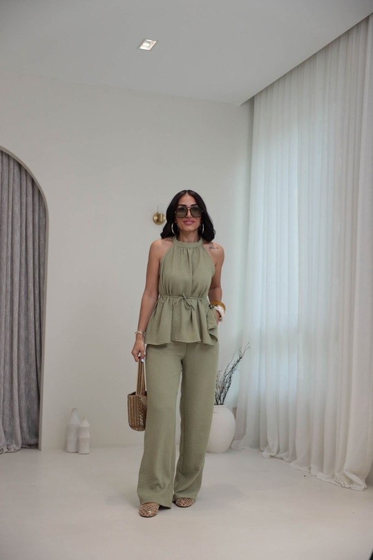 7130 Halter Yaka Kuşaklı Takım YEŞİL