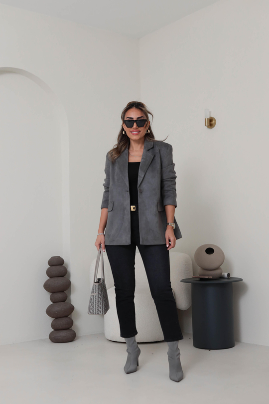 5433 Süet Blazer Ceket GRİ