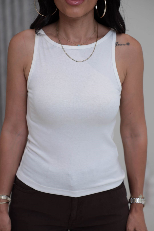 1048 Halter Yaka Likralı Bluz EKRU