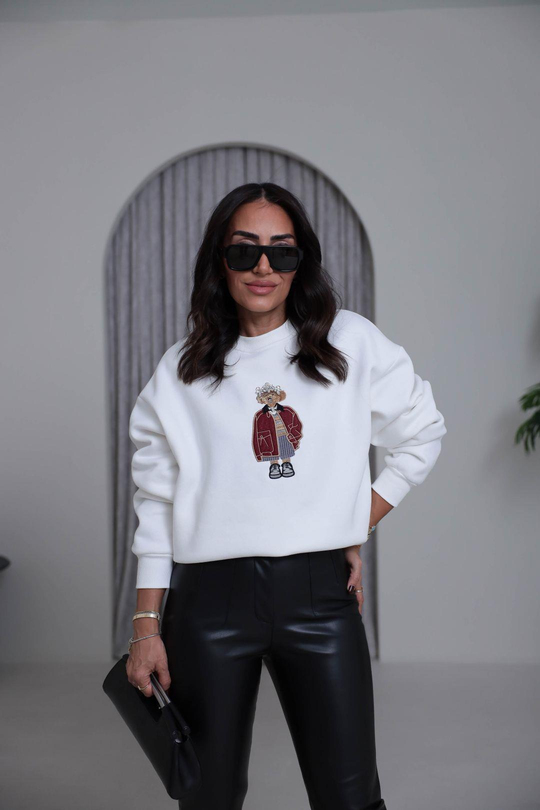 6910 Taşlı Aplikeli Şardonlu Sweatshirt EKRU