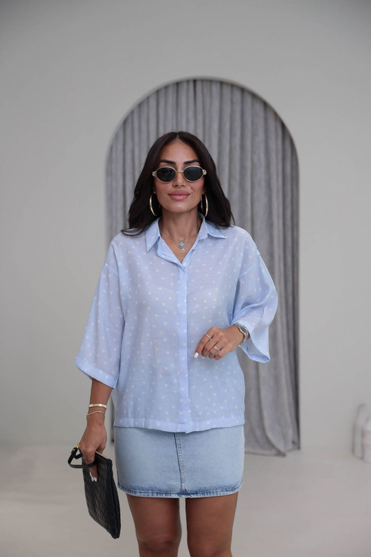 7635 Puantiyeli Oversize Modal Gömlek BEBE MAVİ