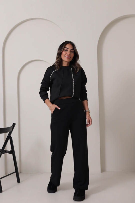 5368 Taş İşlemeli Scuba Kumaş Sweatshirt